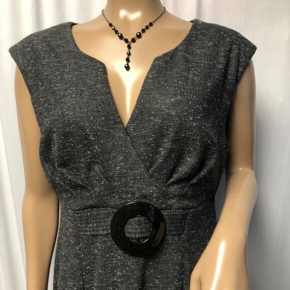 Dressbarn Dress Womens Sz 12 Black White Flecks Sleeveless V Neck Sheath Office - Picture 2 of 8